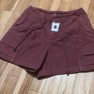 Free People Women's Casual Drawstring Cargo Shorts - Brick Red